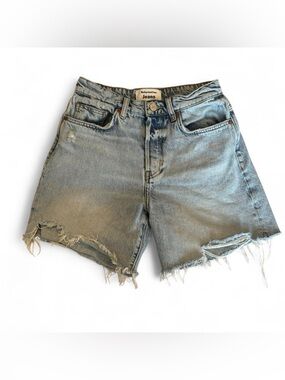 Reformation Raye Mid Rise Relaxed Denim Shorts Distressed size 24 6inch shorts
